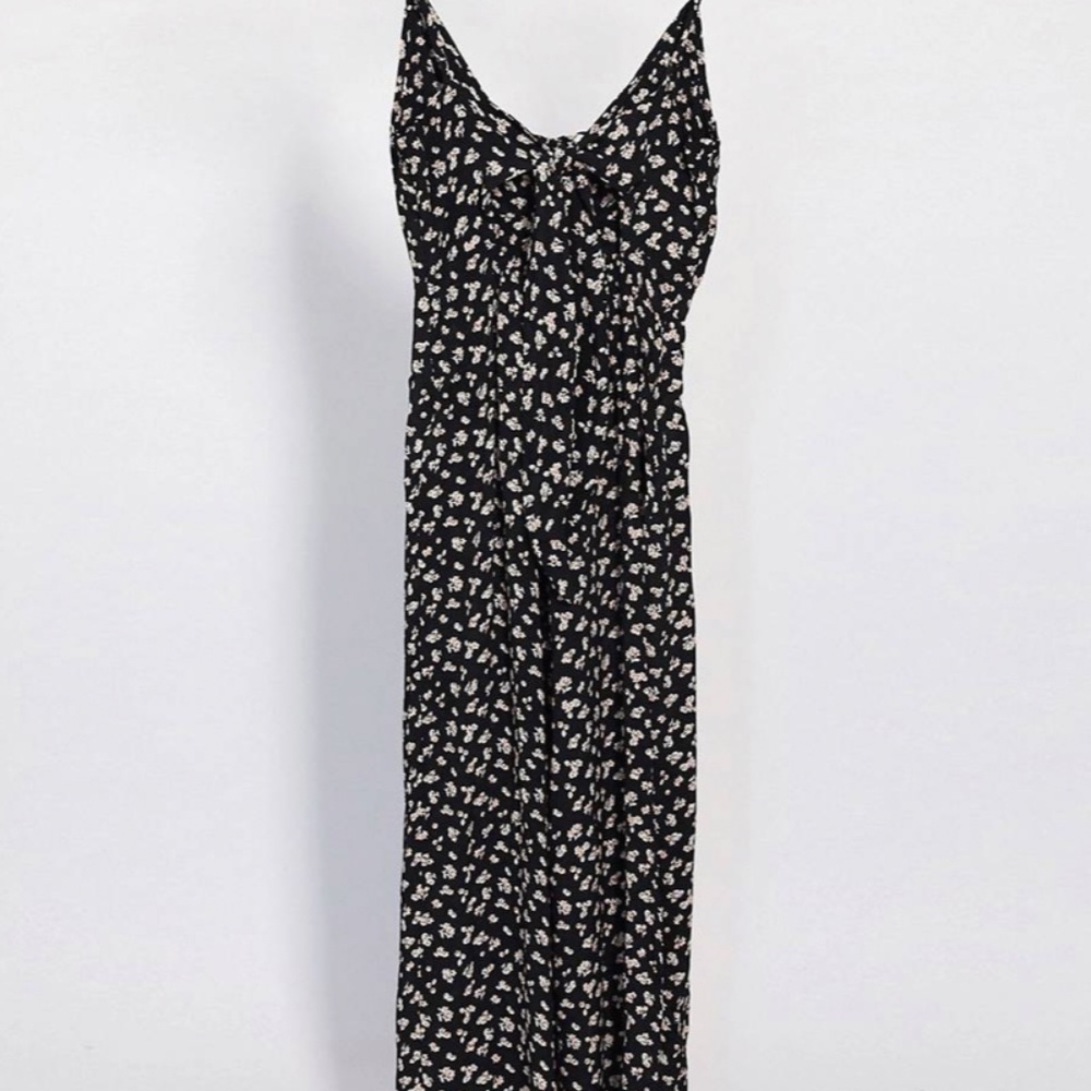 Topshop Petite tie front jumpsuit in black floral